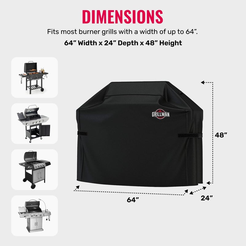 Grillman Grill Cover, BBQ Outdoor Grill Covers, Charcoal, Gas Grills, Waterproof, Rip-Proof, Weather-Resistant, Anti-UV, Barbecue Cover for Weber, Genesis, Charbroil, Nexgrill, etc (Black, 64 Inch) - Image 3